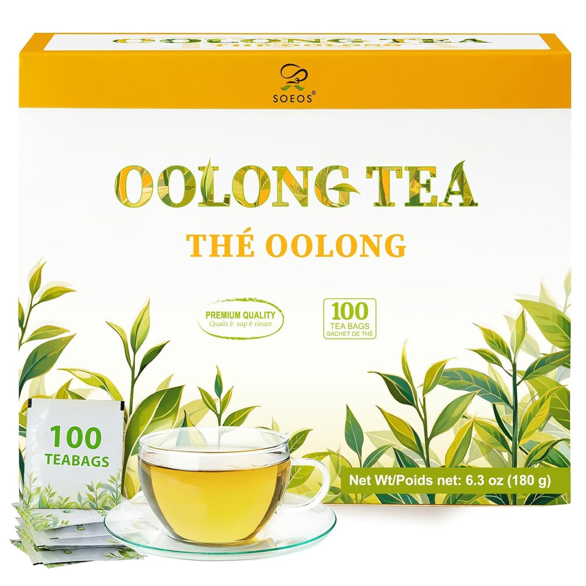Soeos Organic Oolong Tea, 100 Tea Bags, USDA Certify, Low Caffeine, 6.3 oz (180 g)