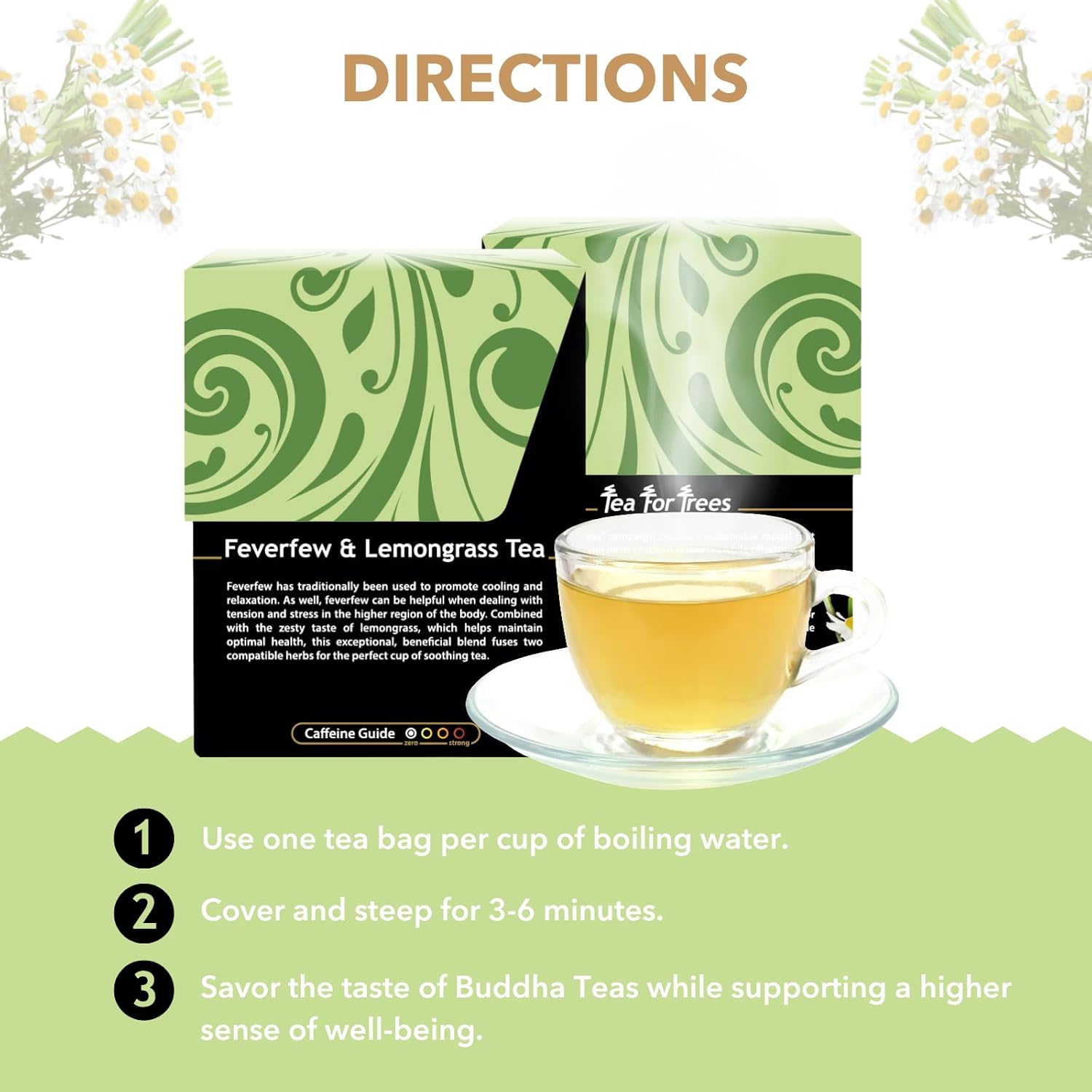 Buddha Teas - Feverfew & Lemongrass - Organic Herbal Tea - For Cognitive Balance & Overall Health - With Essential Minerals & Vitamins - Caffeine Free - 100% Kosher & Non-GMO - 18 Tea Bags (Pack of 1)