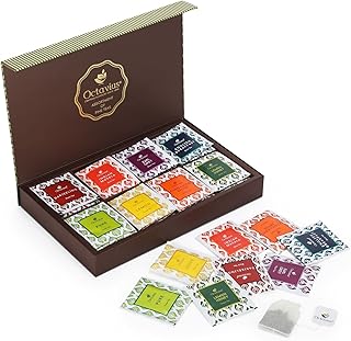 Octavius Tea Sampler Pack | 8 Assorted Black & Green Teas | 48 Teabags | Tea Sampler Variety Pack | Pack of 1