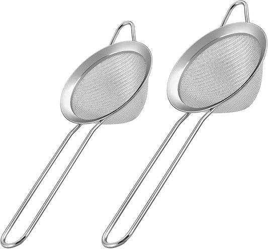 2 Pack Fine Mesh Strainer, Small Stainless Steel Sieves with Handles, for Steeping Loose Leaf Tea, Straining Cocktail, Juice and Sifting Flour