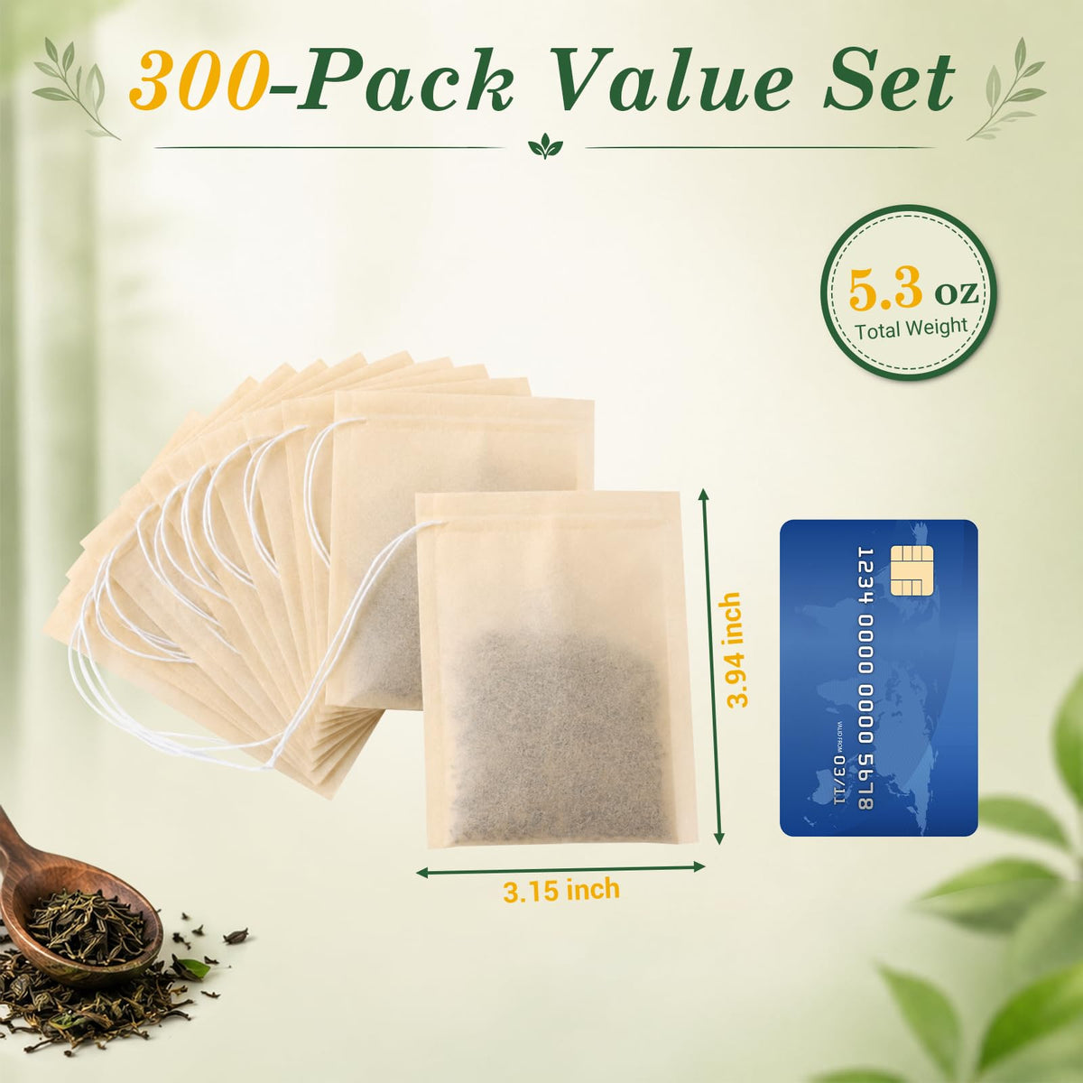 Angooni 300PCS Disposable Tea Filter Bags with Drawstring