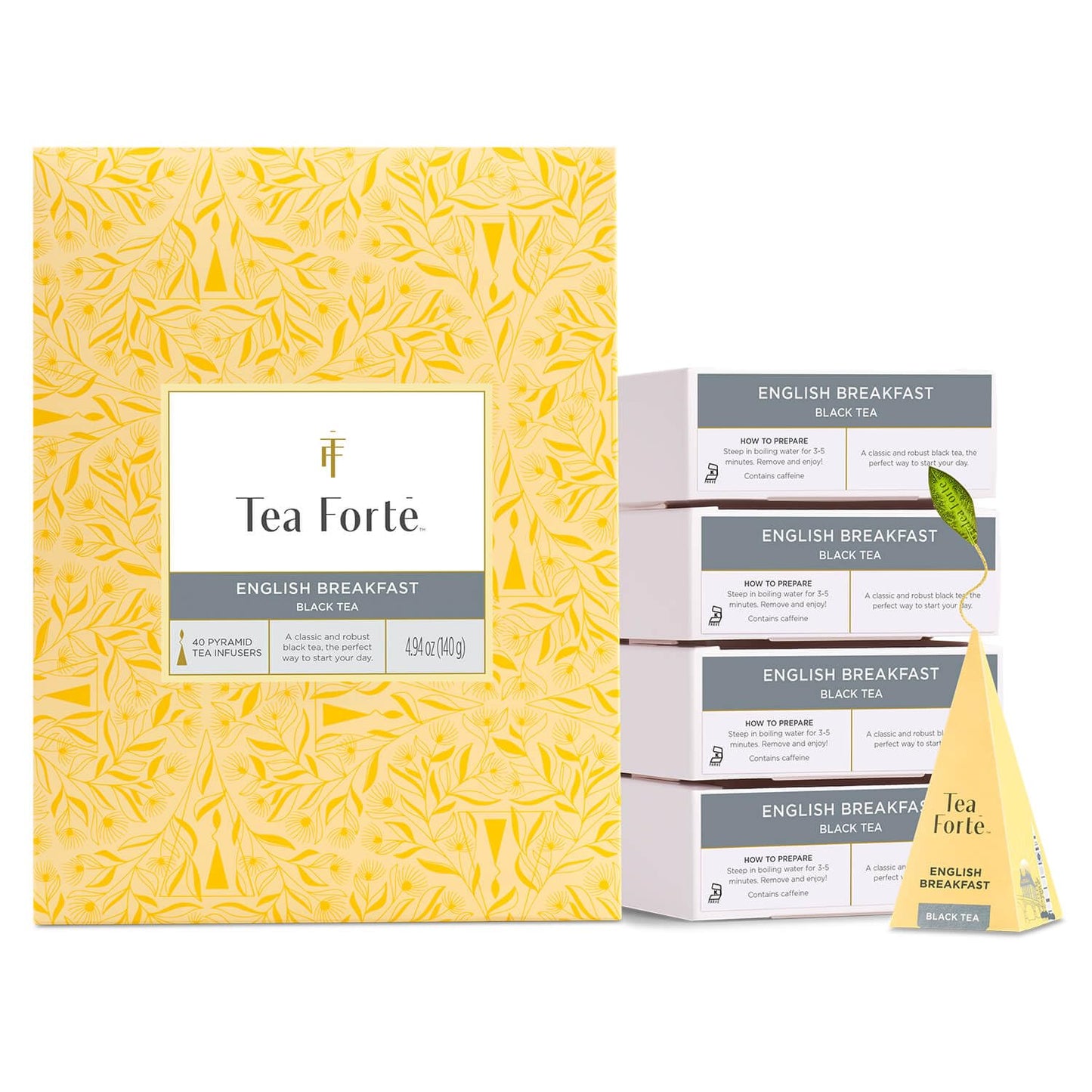 Tea Forte English Breakfast Premium Caffeinated Black Tea Blend Event Box, Bulk Pack 40 Count