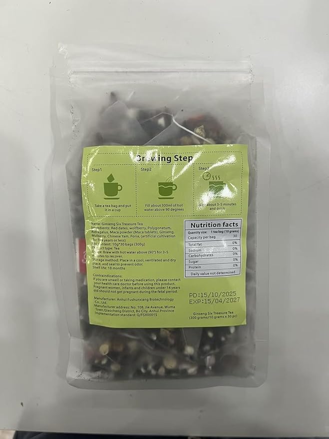 Aisdwh - Ginseng Six Treasure Tea, Traditional Chinese Herbal Ginseng Tea Bags, 9 Herb Blend - 30 Count - Herbal Tea - for Women & Men