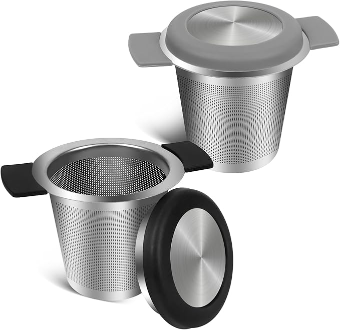2pcs Tea Infuser for Loose Leaf Tea, Stainless Steel Tea Steeper with Heat Proof Handle, Extra Fine Mesh Tea Strainer, Gift for Tea Lovers (Black