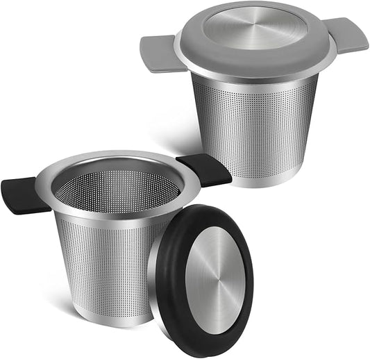 2pcs Tea Infuser for Loose Leaf Tea, Stainless Steel Tea Steeper with Heat Proof Handle, Extra Fine Mesh Tea Strainer, Gift for Tea Lovers (Black
