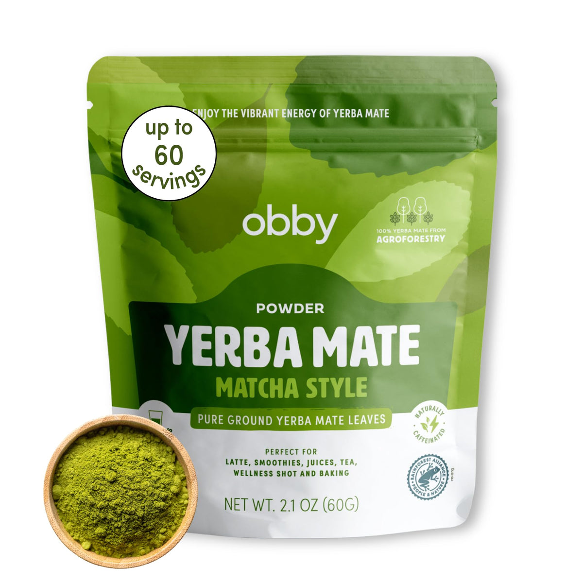 Obby Pure Green Yerba Mate Powder - Matcha Style - 60G