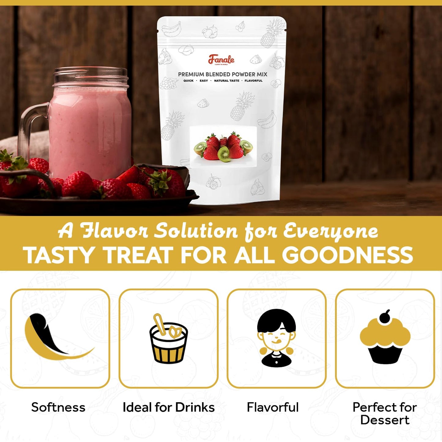 Fanale Strawberry Milk Tea Powder, Instant Flavoring Powder, 2.2lbs Pk-1 | Instant Flavoring Mix Perfect for Boba Milk Tea, Smoothies, Baking &amp; Desserts. Rich &amp; Creamy Beverage Powder, Easy to Prep
