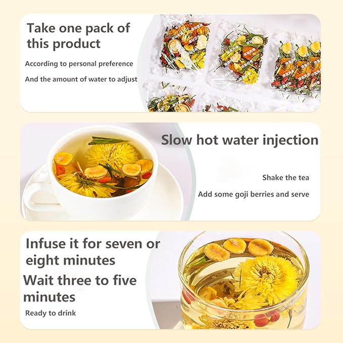 ZenVitality® Organic Dandelion Wolfberry Tea Bags Natural Support Kidney & Liver, Detox & Wellness Tea With Chrysanthemum, Goji Berry, Gardenia, Cassia Seed, Orange Peel, Dandelion Leaf Tea 120g