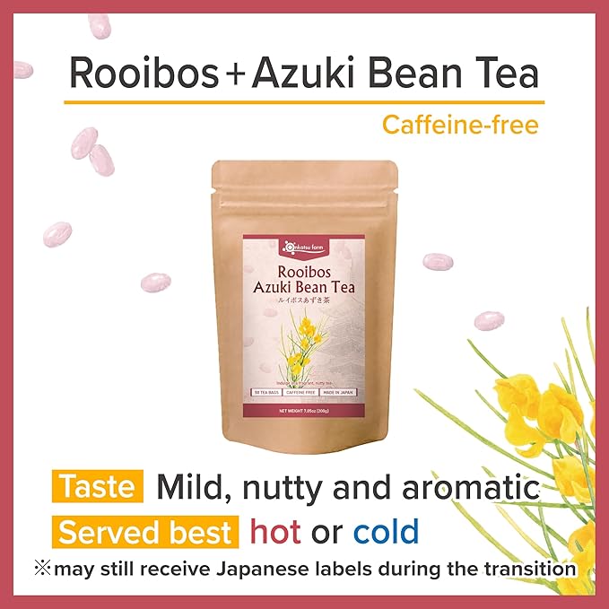 Onkatsu Farm Rooibos Azuki Bean Premium Japanese Tea Bags, Rich Aromatic Nutty Flavor, Hot or Iced, Caffeine Free, 50 Total Tea Bags
