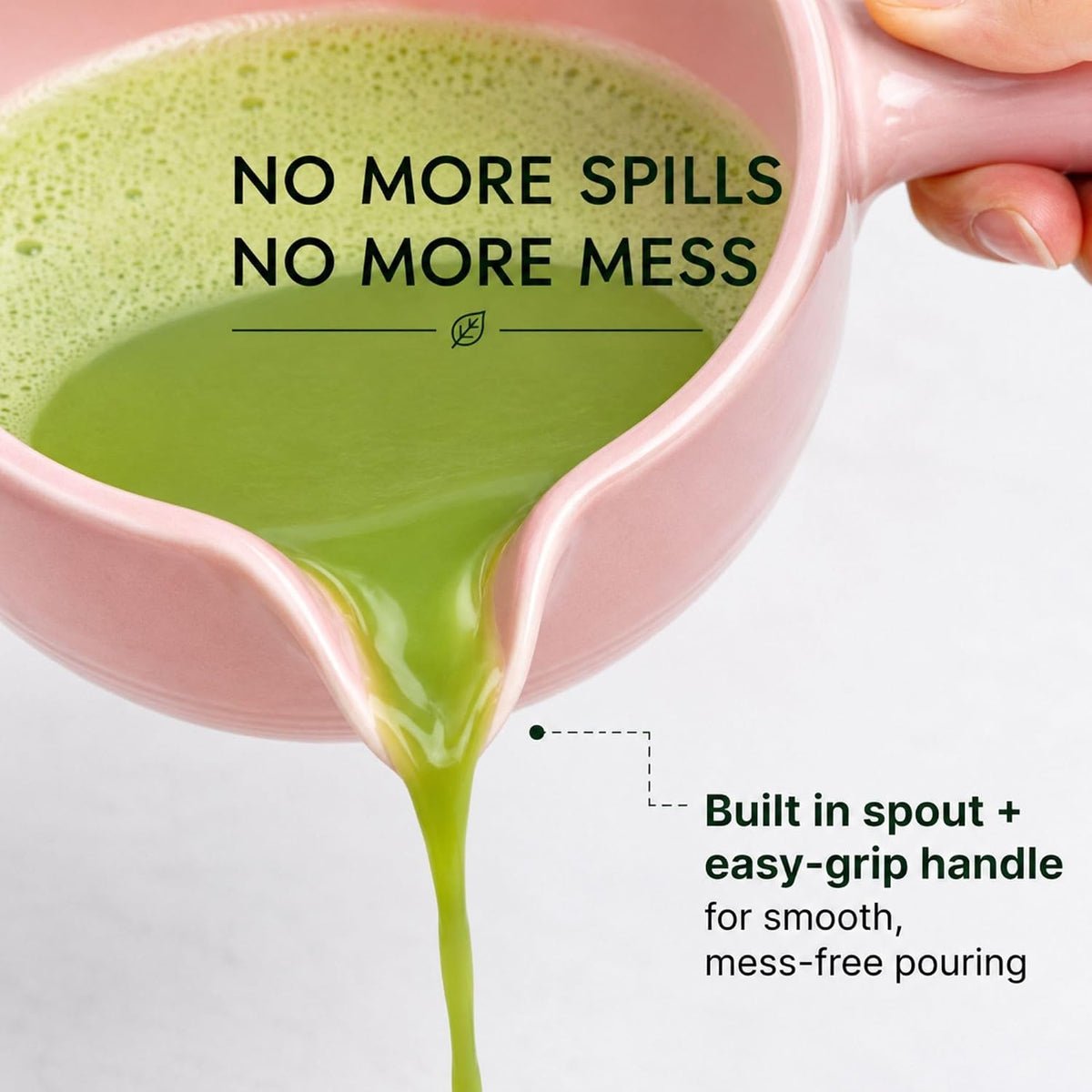 HAPPY PATH &amp; CO Patented Matcha Bowl Set with Handle &amp; Spout - Spill-Free Pouring | Complete Matcha Set for Beginners | Includes Bamboo Whisk, Scoop &amp; Stand (Pink Blossom - Soft Pink)