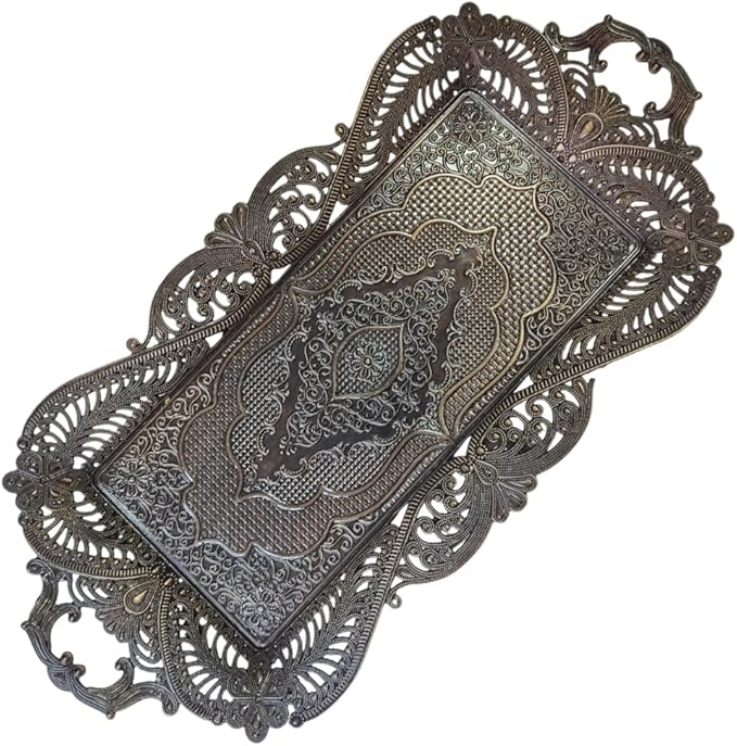 Small Antique Moroccan Coffee Tea Serving Tray Decor Decorative Handles Rectangle
