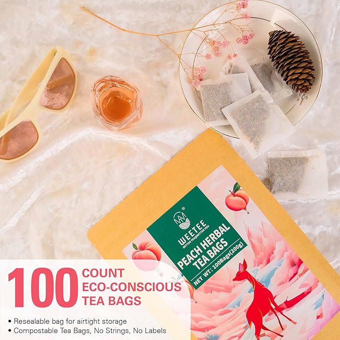 WT Weetee Peach Herbal Tea Bags, Caffeine Free Tea Made with Rose Hip, Orange Peel, Hawthorn, Chamomile, Hibiscus & More