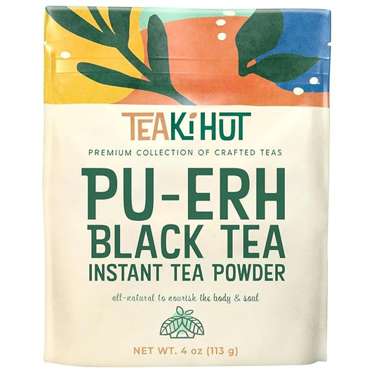 Instant Pu-erh Black Tea Powder 4 oz, Low-Carb, Low-Calorie Black Tea for Hot & Cold Beverages, Refreshing Instant Powder for Lattes, Smoothies, Cocktails & Baked Goods