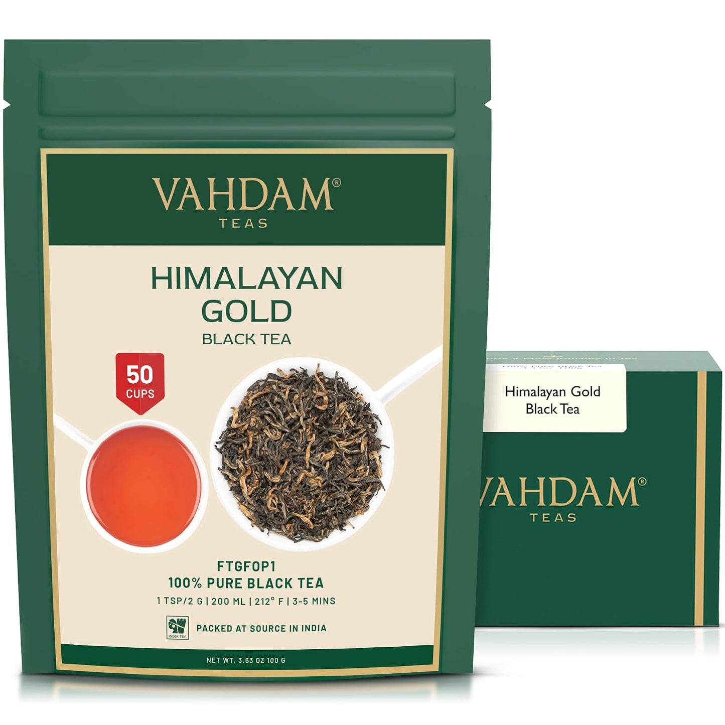 VAHDAM, Himalayan Gold Black Tea (50 Cups/3.53oz) Pure Black Tea Leaves With Golden Tips, Robust, Rich & Flavory Loose Tea