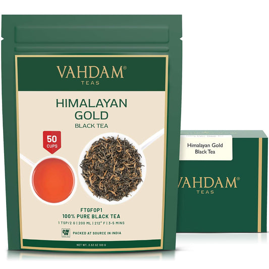 VAHDAM, Himalayan Gold Black Tea (50 Cups/3.53oz) Pure Black Tea Leaves With Golden Tips, Robust, Rich & Flavory Loose Tea