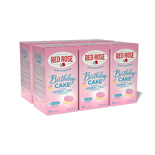 Red Rose Sweet Temptations Birthday Cake Dessert Herbal Tea, 18 Bags 6 Pack | Sweet, dessert-inspired herbal tea | Naturally flavored | Caffeine-free | Ideal sweet treat