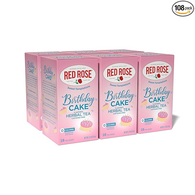 Red Rose Sweet Temptations Dessert Tea Birthday Cake, Zero Carbs, Zero Sugar Bursting with Flavor Caffeine-Free Delicious Beverage Herbal Tea