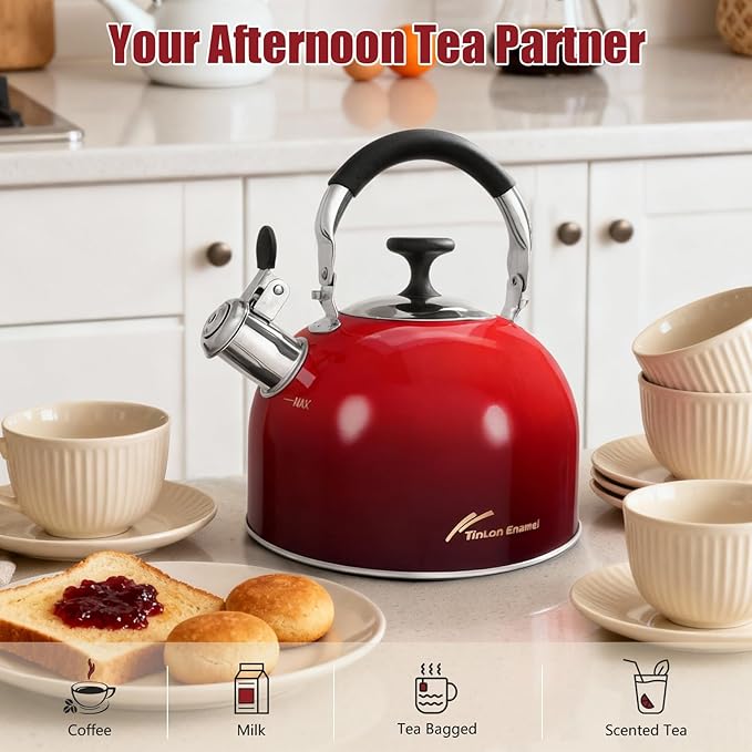 Tea Kettle Stovetop,Stainless Steel Whistling Tea Kettle For Stove Top, 2.5 Qt Tea Pot With Folding Handle