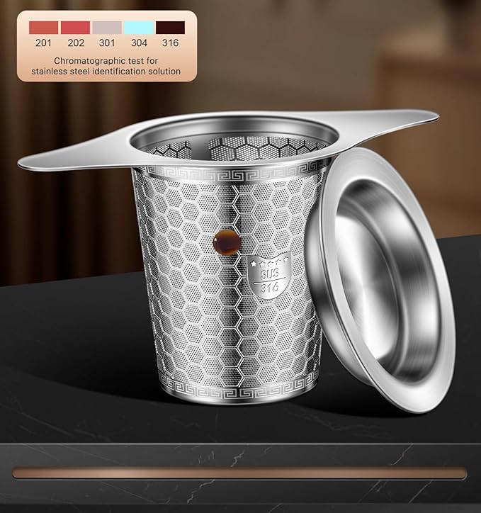 Premium Stainless Steel Loose Leaf Tea Infuser, SUS 316 Grade, Hexagonal Mesh Pattern with Wide Rim, Loose Leaf Steeper Strainer(2 Pcs)