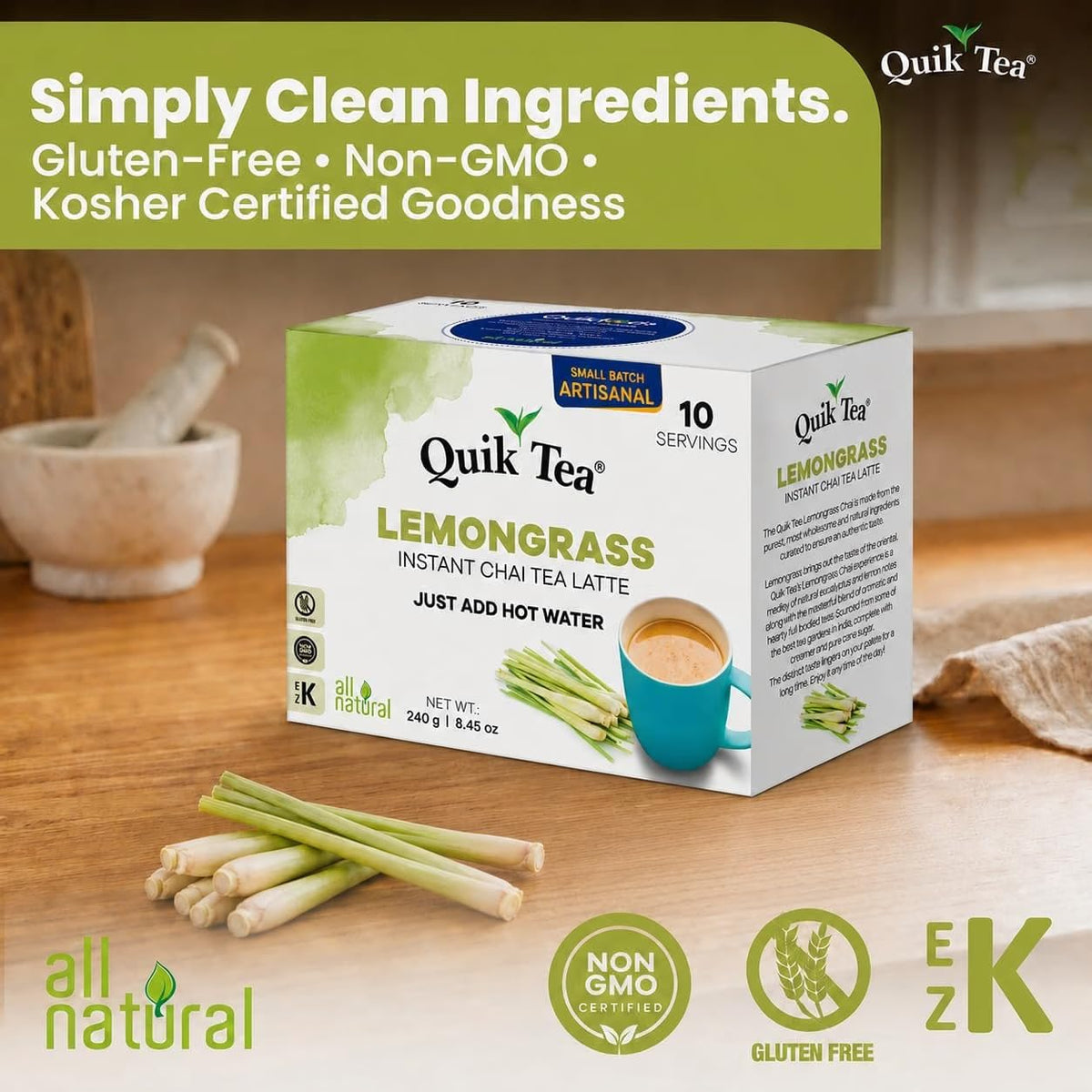 QuikTea Instant Chai Tea Latte, Lemongrass, 33.8 Oz