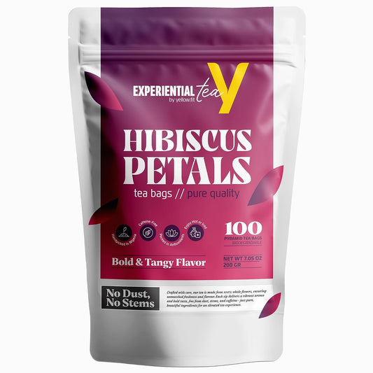 Yellow.fit Hibiscus Tea Bags – 1500mg Loose Leaf Tea Bags, Caffeine-Free Herbal Tea Made from Dried Hibiscus Flowers, Herbal Tea Bags, 100 Count