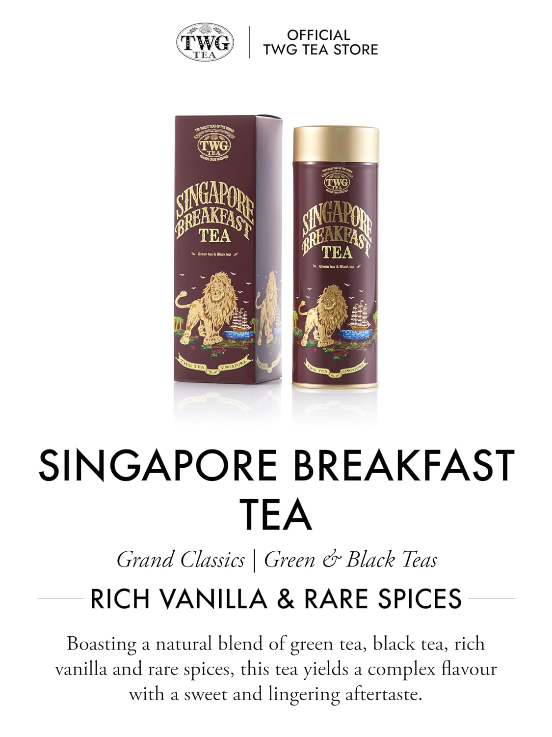 TWG Tea | Singapore Breakfast Tea | Black Tea &amp; Green Tea | Vanilla &amp; Spices | Haute Couture Tin, 100g | Gift Set