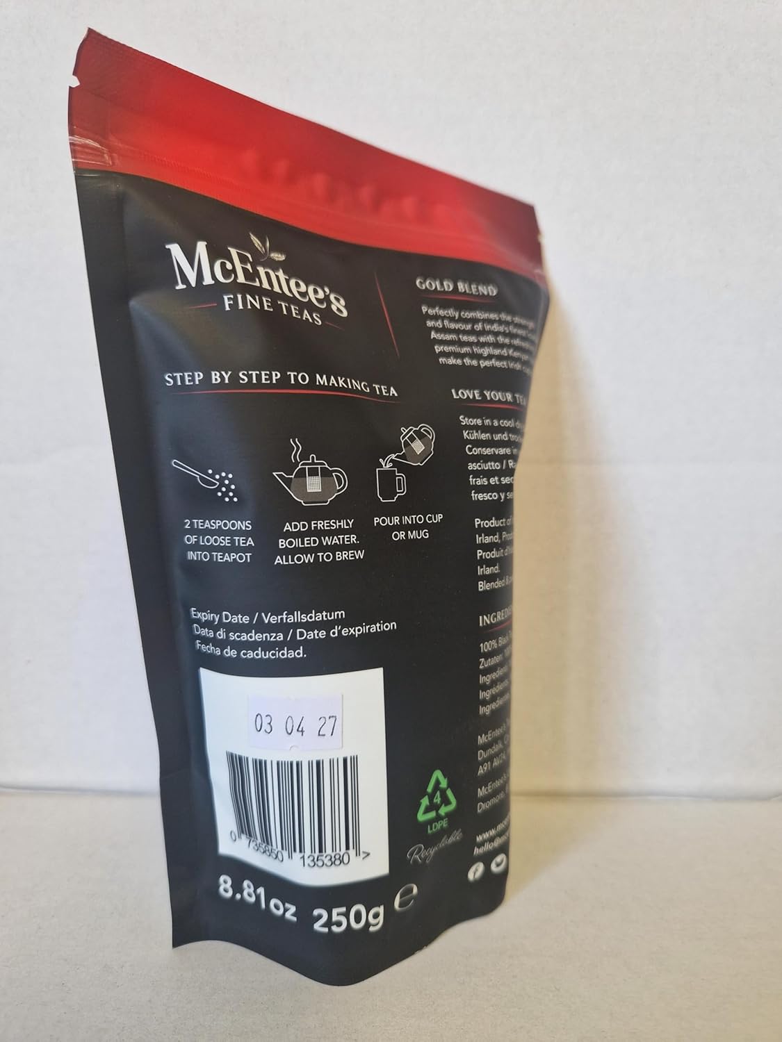 McEntee's Irish Loose Leaf Gold Blend Tea - (Pack of 2) - 250g Refill Bag - Expertly blended in Ireland to give that perfect cup of tea. A traditional Irish blend (Assam and Kenyan).