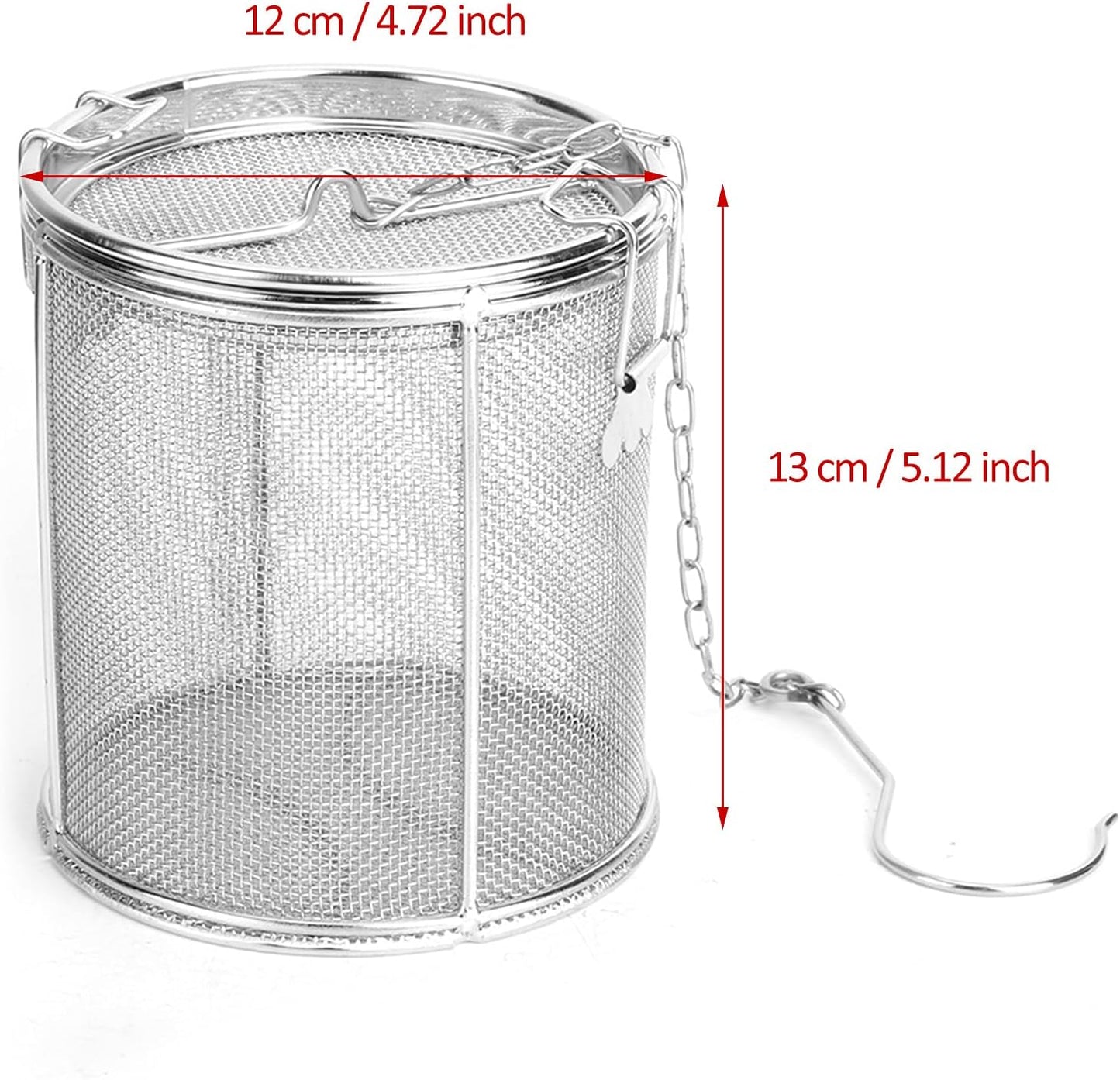 Stainless Steel Tea Ball Strainer and Filter with Hook, 12 x 13cm | Infusion Basket, Tea Strainer, Fine Mesh, Chain Hook, Loose Leaf Tea Steeper, Soup Seasonings