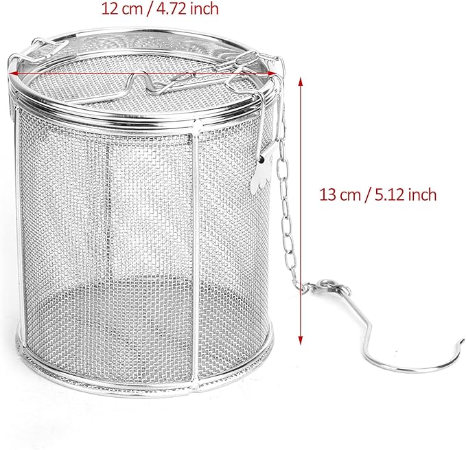 Aunmas Stainless Steel Tea Ball Strainer and Filter, 4.7 Inch Infusion Basket for Loose Leaf Tea, Soup Seasonings, Broth with Hook,12 x 13cm