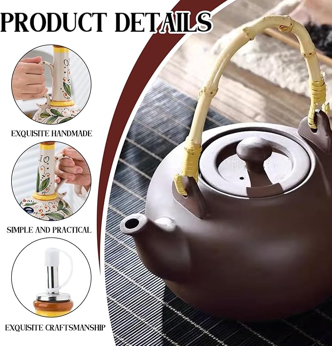 Japanese Tea Pot 800ml/28oz Purple Sands Clay Teapot with Wood Handle Kungfu Teapot for Stovetop, Chinese Tea Pot