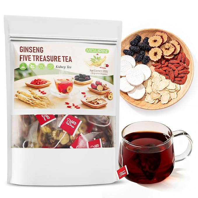 Ginseng Five Treasure Kidney Tea, Natural Cleanse Tea with 5 Precious Ingredients, Kidney Cleanse Detox & Repair for Men & Women