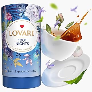 LOVARE 1001 Nights Loose Leaf Tea 80 g - Made in Ukraine - Black and Green Tea, Apple, Cornflower, Calendula, Rose, Safflower Petals, Rosebuds - Gift Box with 15 Paper Filters (1001 Nights)