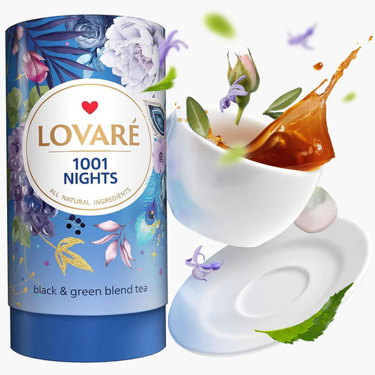 Lovare 1001 Nights Loose Leaf Tea 80 g - Made in Ukraine - Black and Green Tea, Apple, Cornflower, Calendula, Rose, Safflower Petals, Rosebuds