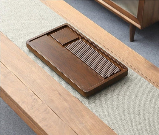 Bamboo Tea Tray for Gongfu Tea Ceremony, Chinese Gongfu Tea Serving Tray, Handmade Serving Tray with Water Drainage, Tea Table Organizer for Teapots &amp; Cups(Brown,19.7x11in)