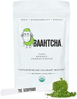 Baahtcha - USDA Organic Matcha Green Tea Powder - Premium Culinary Grade Natural Caffeine Energy Booster, Antioxidant, Kosher, Keto Friendly, Vegan - 100g