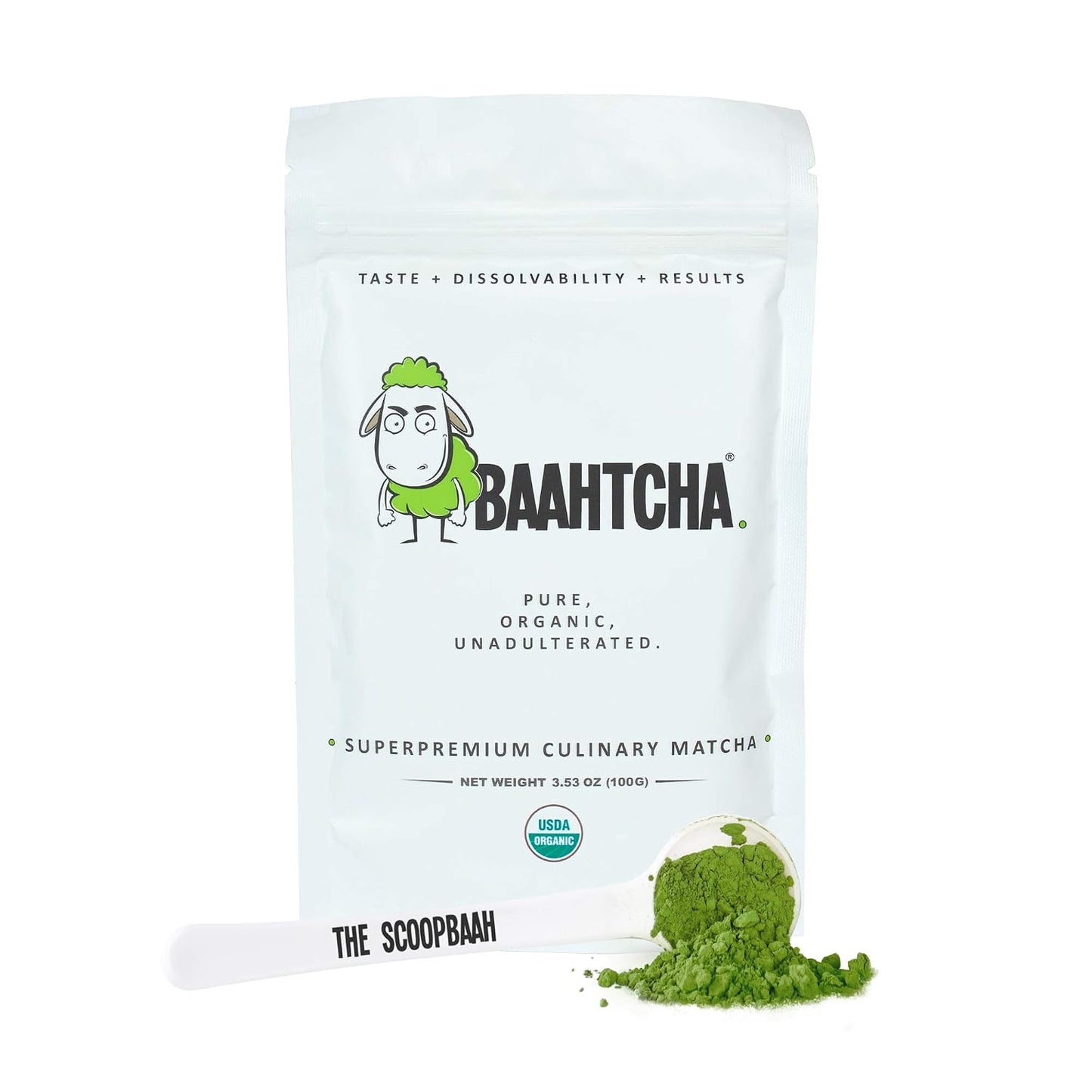Baahtcha - USDA Organic Matcha Green Tea Powder - Premium Culinary Grade Natural Caffeine Energy Booster, Antioxidant, Kosher, Keto Friendly, Vegan - 100g