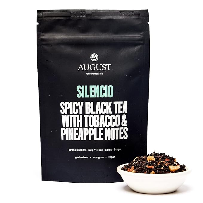 August Uncommon Silencio Holiday Tea – Dried Pineapple, Cacao Shell & Assam Loose Leaf Black Tea – Vegan, Gluten-Free, Non-GMO – Bold