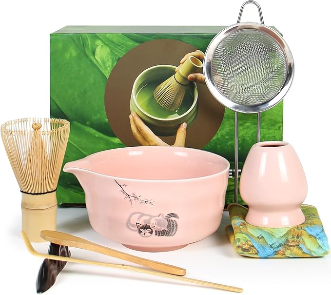 Matcha Whisk Set – 8 PCS Complete Ceremonial Grade Matcha Set, Premium Japanese Matcha Kit with Bamboo Whisk for Matcha Tea, Mixing Bowl, Scoop