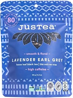 JusTea LAVENDER EARL GREY | Loose Leaf Black Tea | Recyclable Refill Pouch | 40+ Cups (3.2oz) | High Caffeine | Award-Winning | Fair Trade | Non-GMO