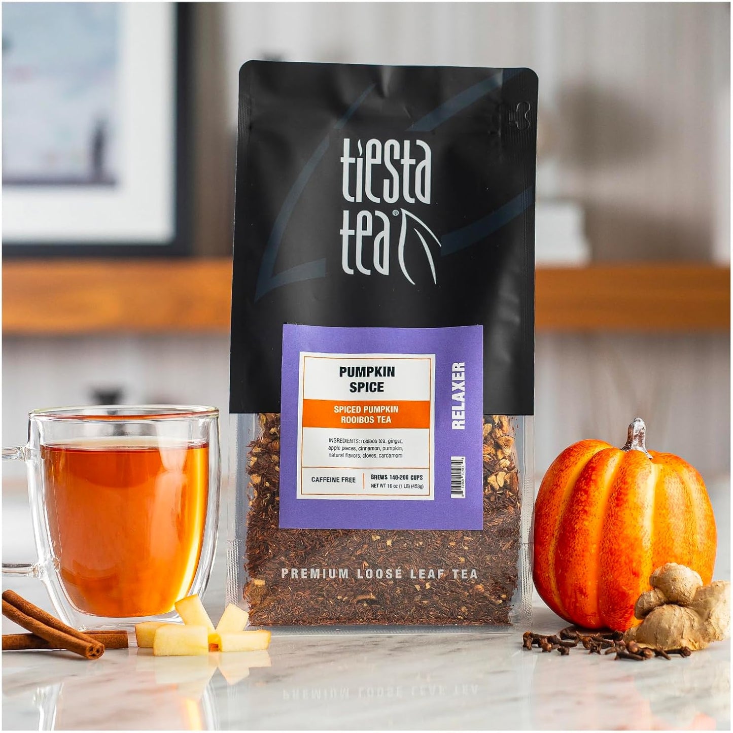Tiesta Tea - Pumpkin Spice Rooibos Loose Leaf Tea | Premium Caffeine-Free Herbal Infusion, Brew Hot or Iced, Makes up to 200 Cups, Resealable Bulk Pouch, 16 Ounce