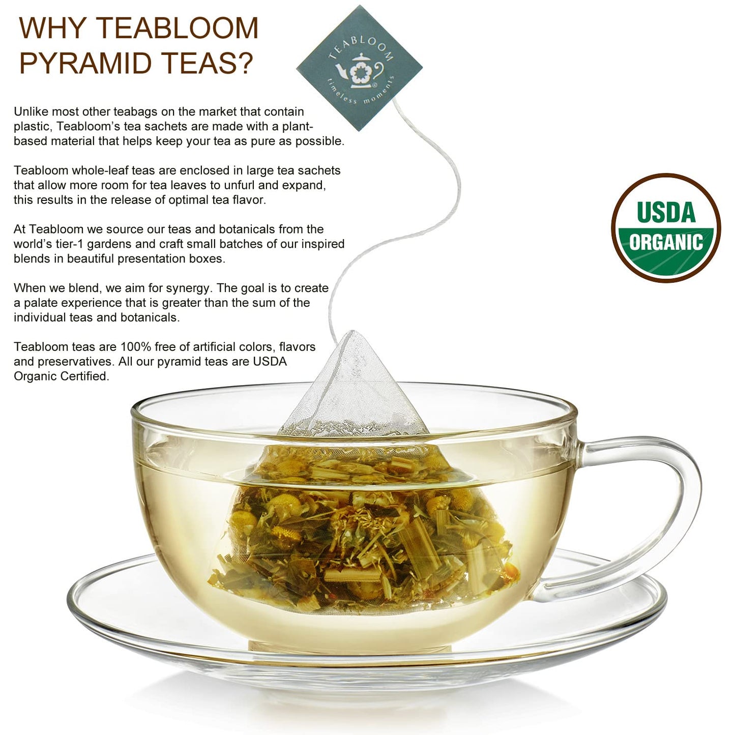 Teabloom Organic Black Forest Pyramid Tea Presentation Box, 12 Assorted Black Tea Blends, USDA Certified Organic Whole-Leaf Pyramid Tea Sachets