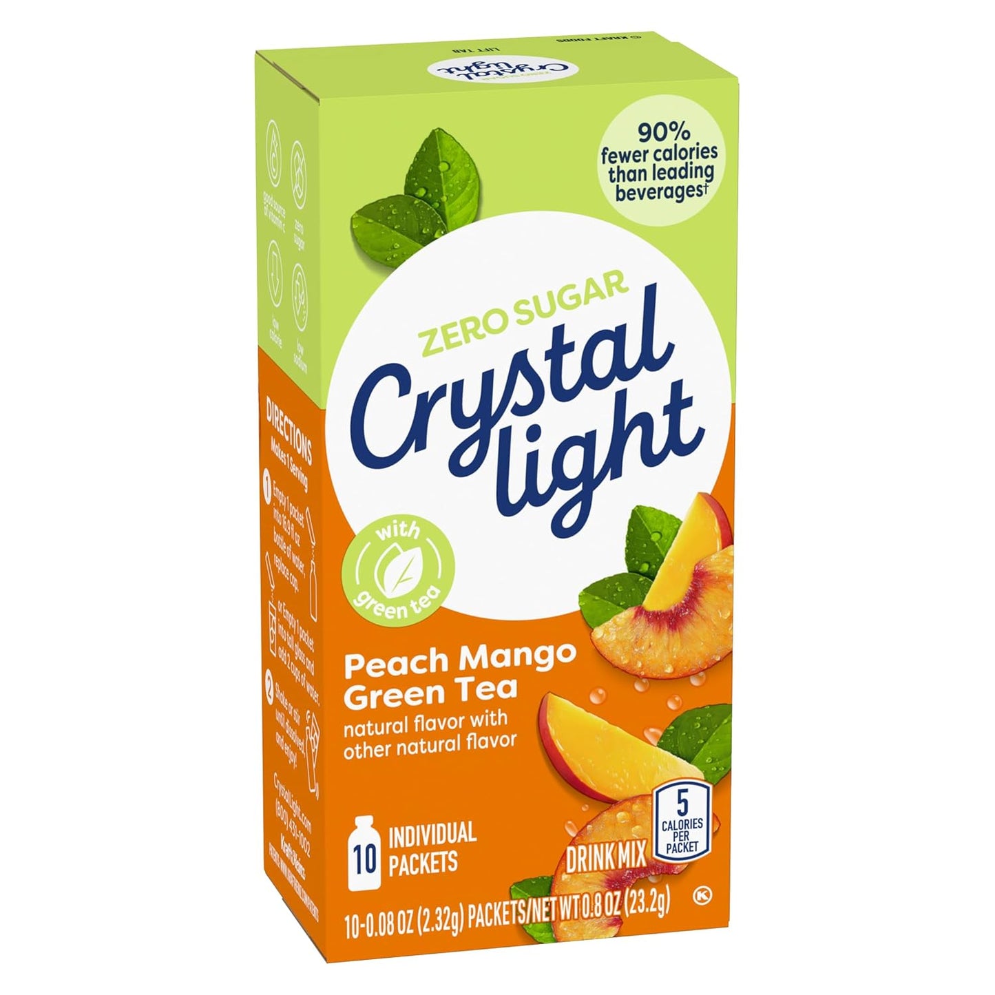 Crystal Light On The Go Peach Mango Green Tea Drink Mix, 10-Packet Box (Pack of 12)