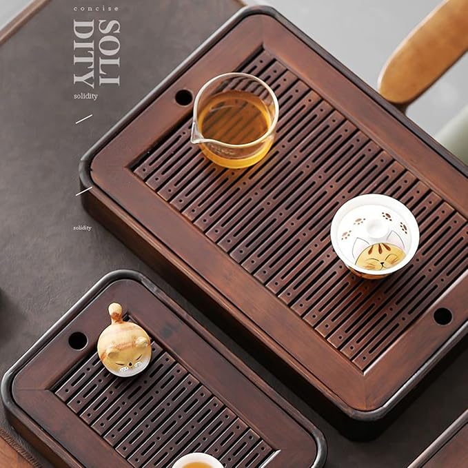 14in Bamboo Tea Tray Bamboo Chinese Gongfu Tea Tray Water Storage Bamboo Tea Table Vintage Tea Set(Large)