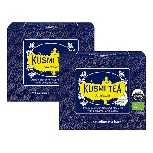 Kusmi Tea - Pack of 2 Boxes of Tea Bags - Anastasia - Organic Black Tea with Bergamot & Lemon - Flavored with Orange Blossom - Caffeinated Tea