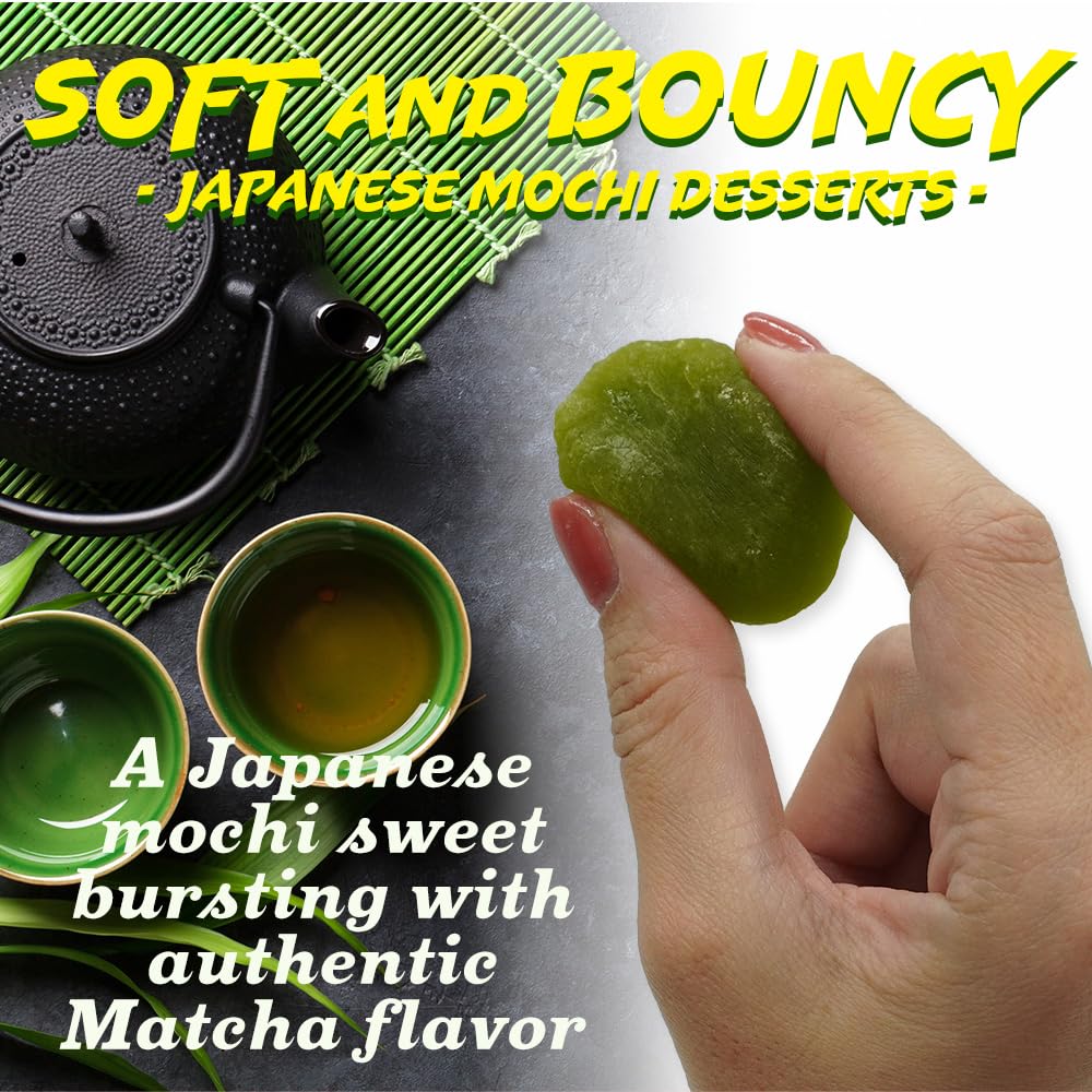 Matcha Mochi Candy, Soft Chewy Japanese Green Tea Snack, Japan, 9 oz | Authentic matcha wagashi inspired by Japanese rice cakes. Individually wrapped for a convenient sweet treat