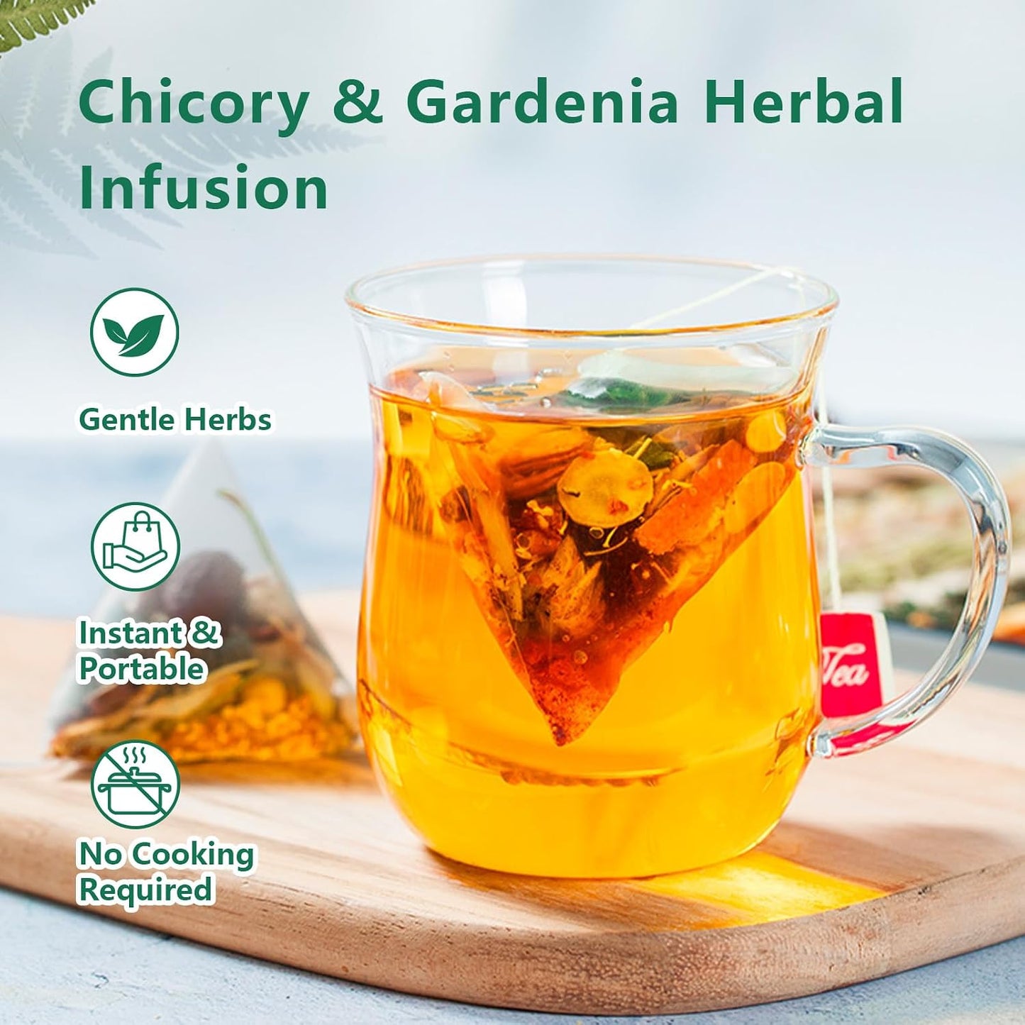 Chicory and Gardenia Herbal Tea Bags (12 Count) – Caffeine Free, Sugar Free Botanical Tea with Honeysuckle, Licorice &amp; Tangerine Peel – Vegan, Naturally Soothing Daily Herbal Blend (1pc)
