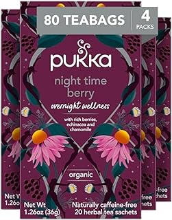 Pukka Night Time Berry Organic Herbal Tea, Soothing Infusion With Chamomile, Lavender & Elderberry, Tea Gift Set For Bedtime Relaxation, Caffeine Free, 80 Total Bags (20ct - Pack of 4)