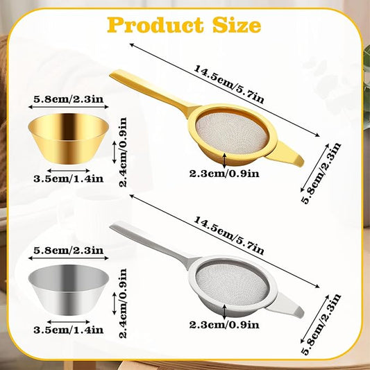 2 pcs 2.2in mini matcha sifter, stainless steel 30 Fine Mesh strainer with Drip Bowl, sieve matcha, loose tea, cocktail, juice, coffee