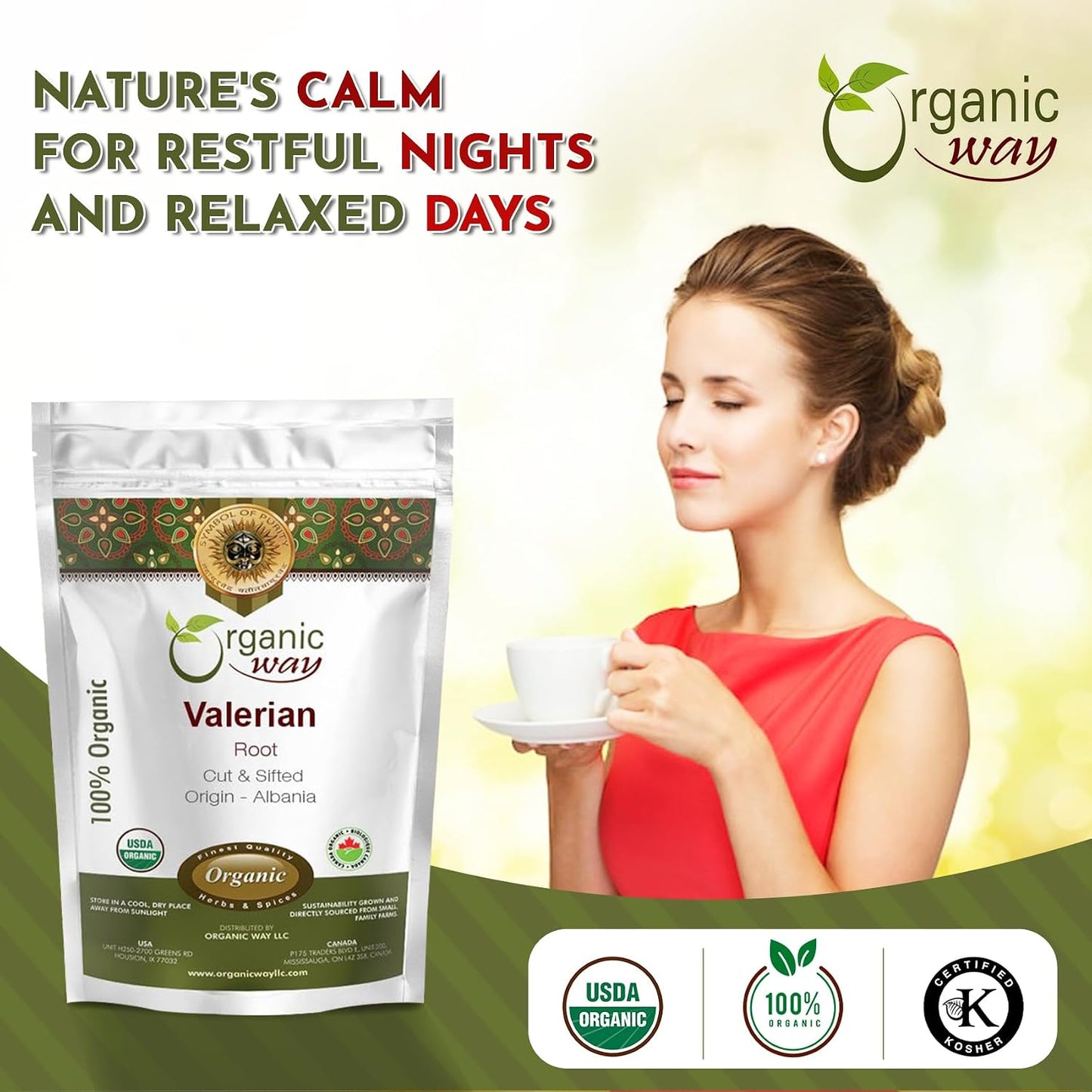 Organic Way Valerian Root Cut &amp; Sifted - Herbal Tea (16 Oz) | Valeriana officinalis, European Wild-Harvest - USDA Organic &amp; Kosher Certified; Non-GMO &amp; Gluten-Free 100% Raw from Albania