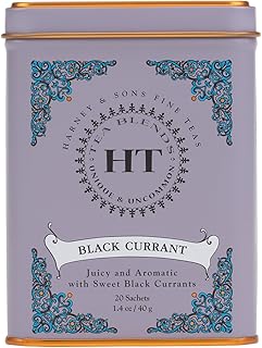Harney & Sons Caffeinated Tea Tin Sachets, Black Currant, 20 Count